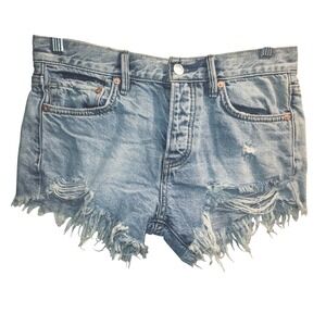 We The Free Distressed Denim‎ Shorts Frayed Hem Rips Light Wash Size 24